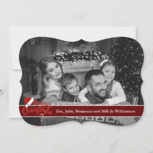 Auto Schwarz-Weiß-Foto mit Weihnachtsmannmütze Fan Feiertagskarte
