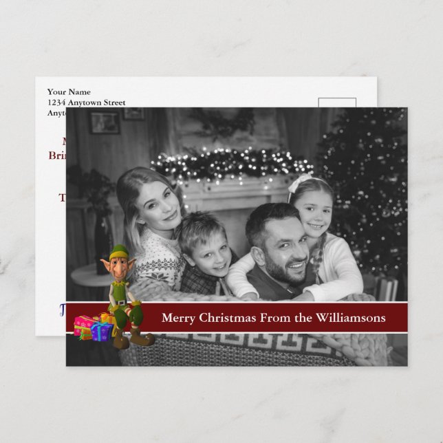 Auto Schwarz-Weiß Weihnachten Foto mit Spaß Elf Postkarte (Vorne/Hinten)