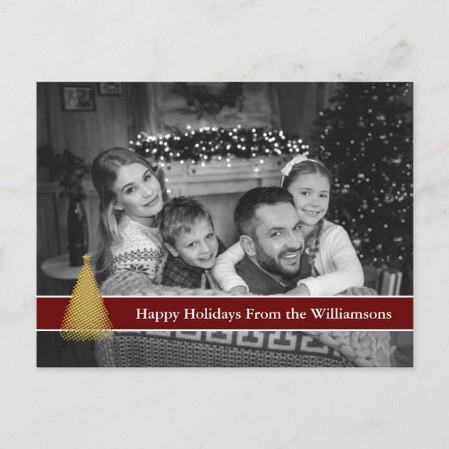 Auto-Schwarzweiss-Foto-Goldweihnachtsbaum Postkarte (Vorderseite)