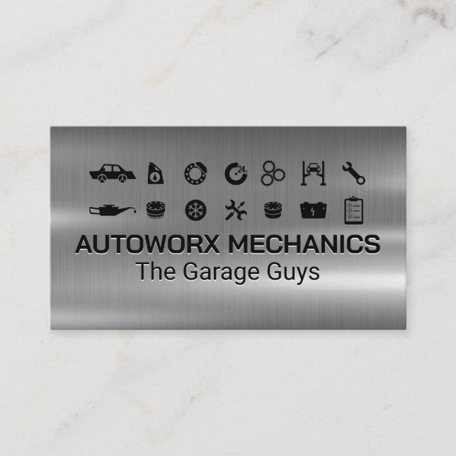 Auto-Service-Icons | Metallic Visitenkarte (Vorderseite)