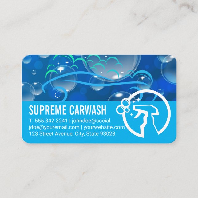 Auto Service Soap Bubbles | Spray Bottle Logo Visitenkarte (Vorderseite)