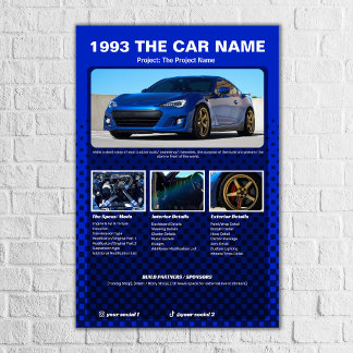 Auto-Show-Spezifikations-Board mit kariertem Hinte Poster