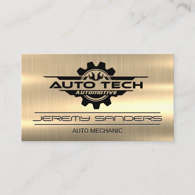 Auto Tech Wrenches Getriebe Mechanik | Goldmetall Visitenkarte (Vorderseite)