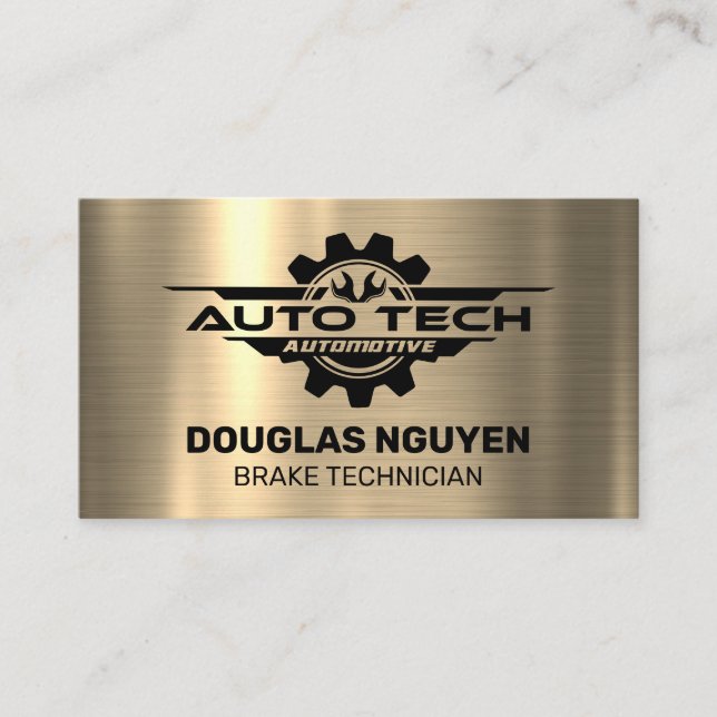 Auto Tech Wrenches | Gold Metallic Visitenkarte (Vorderseite)