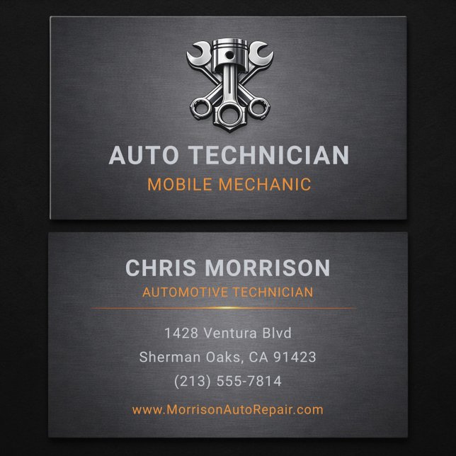Auto-Techniker Tech Mechaniker Metallisch Visitenkarte (Von Creator hochgeladen)