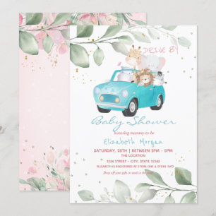 Auto Tiere Punkte Floral Drive By Babyparty Einladung