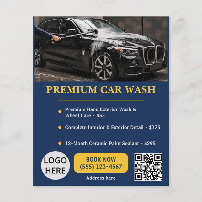 Auto-Wasch-Anlage Editierbare Premium-Vorlage Navy Flyer (Vorne)