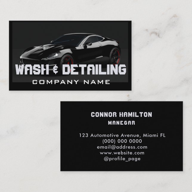 Auto-Wash & Auto Detection Modernes Black Visitenkarte (Vorne/Hinten)