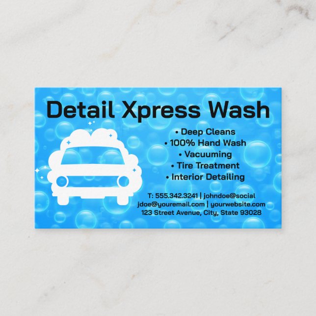 Auto Wash Logo Design | Wasserblasen Visitenkarte (Vorderseite)