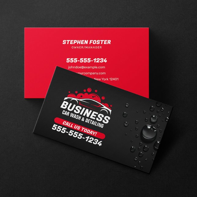 Auto Wash Mobile Detection Wasser Drop Schwarz Rot Visitenkarte (Von Creator hochgeladen)