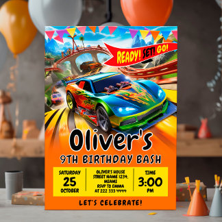 Auto zum Geburtstag einladen, Rennen Auto Einladun Feiertagskarte