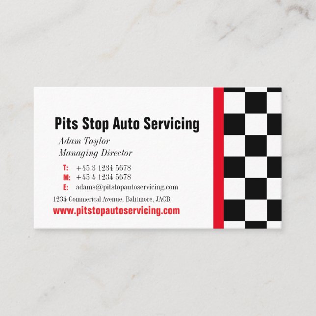 Autobewegungsinstandhaltengrubenendrote Visitenkarte (Vorderseite)