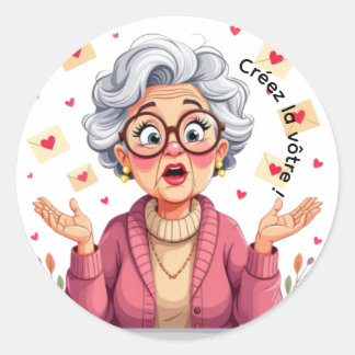 Autocollant femme âgée heureuse recevant des lettr runder aufkleber