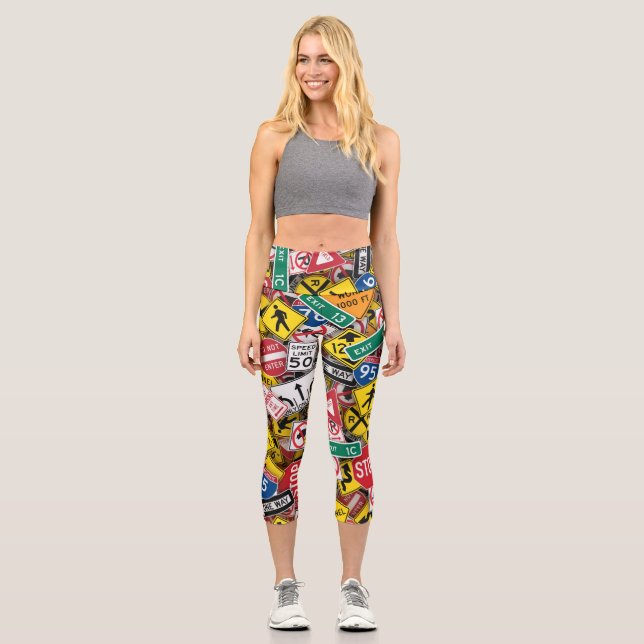 Autofahrer-Fun Road-Sign Collage Capri Leggings (Vorderseite)