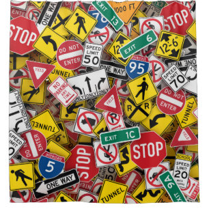 Autofahrer-Fun Road-Sign Collage Duschvorhang