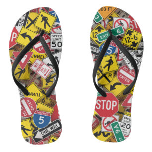 Autofahrer-Fun Road-Sign Collage Flip Flops