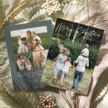 Autograph | Frohe Weihnachten Vertikales Foto<br><div class="desc">Versenden Sie Ihre Urlaubstage mit unseren eleganten Fotokarten an Freunde und Familie im schicken Stil. Das Design zeigt Ihr liebstes vertikal oder portrait orientiertes Foto mit "Frohe Weihnachten" überlagert oben in weißem handgeschriebenem Schrift. Personalisieren Sie Ihre Daten mit Ihrem Familiennamen und dem Jahr darunter, und fügen Sie drei zusätzliche Fotos...</div>
