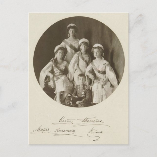 AUTOGRAPHS OTMA & Alexis Romanov Russland Kinderze Postkarte (Vorderseite)