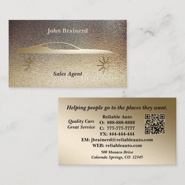 Autohändler Classy Gold & Black QR Code  Visitenkarte (Vorne/Hinten)
