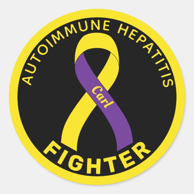 Autoimmune Hepatitis Fighter Ribbon Black Classic Runder Aufkleber (Vorderseite)