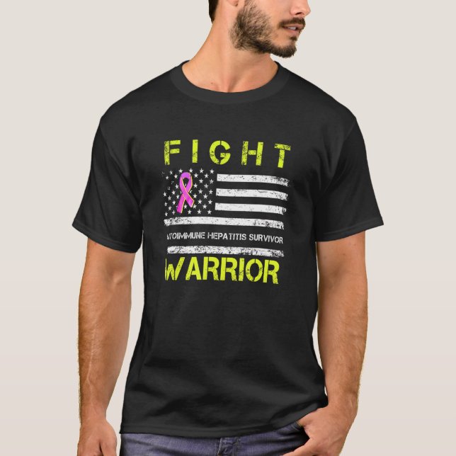Autoimmune Hepatitis Survivor Warrior America Flag T-Shirt (Vorderseite)
