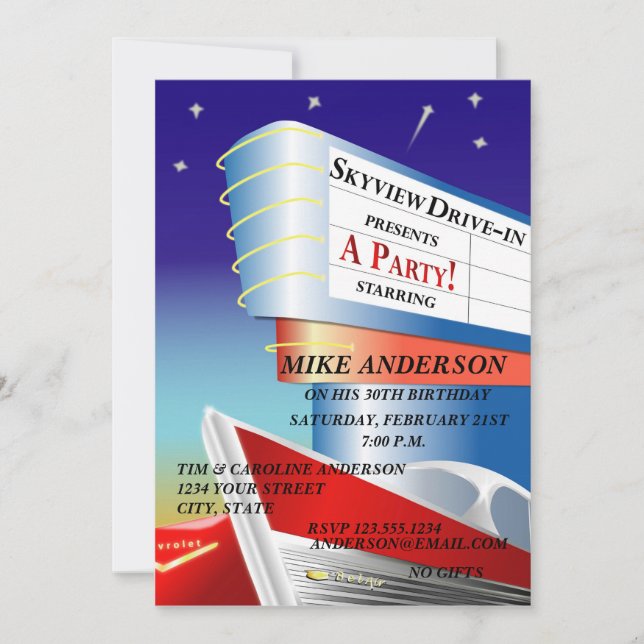 Autokino-Film-Thema-Einladung Einladung (Vorderseite)