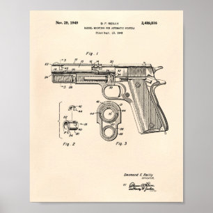 Automatische Pistolen 1949 Patent Art Old Peper Poster
