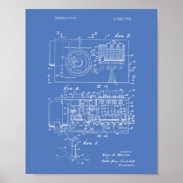 Automatischer Controller 1973 Patent Art Blueprint Poster (Vorne)