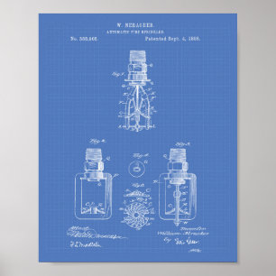 Automatischer Feuerlöscher 1888 Patent - Blaupause Poster