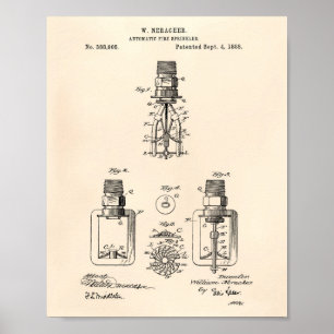 Automatischer Feuerlöscher 1888 Patent - Old Peper Poster