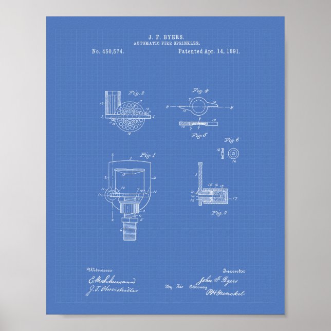 Automatischer Feuersprinkler 1891 Patent - Bluepri Poster (Vorne)