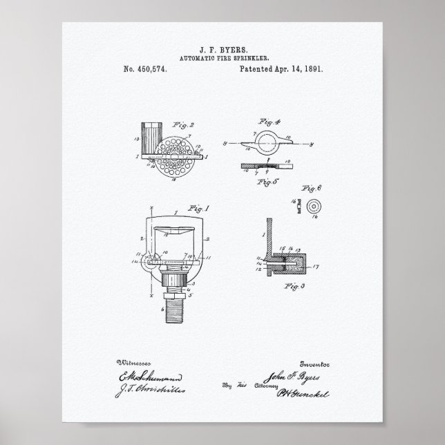 Automatischer Feuersprinkler 1891 Patent - Weißbuc Poster (Vorne)