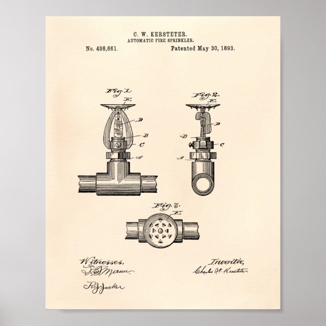 Automatischer Feuersprinkler 1893 Patent - Alter P Poster (Vorne)