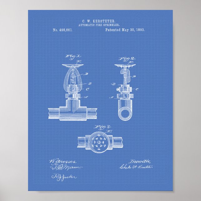 Automatischer Feuersprinkler 1893 Patent - Bluepri Poster (Vorne)
