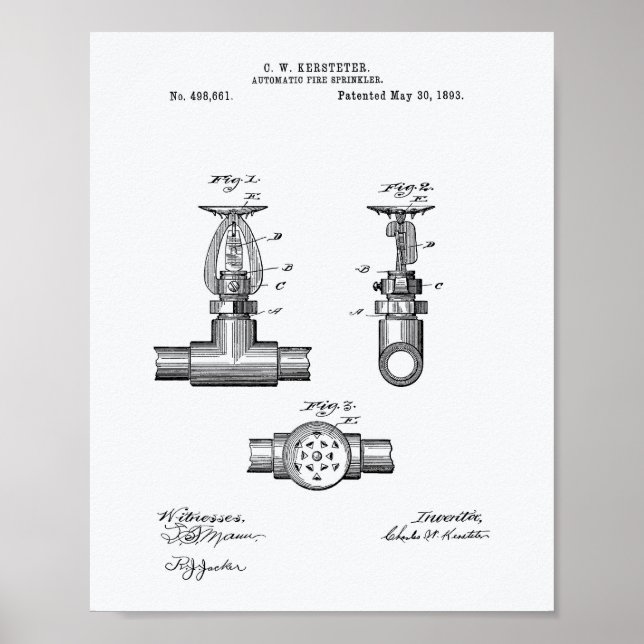 Automatischer Feuersprinkler 1893 Patent - Weißbuc Poster (Vorne)
