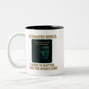 Automatisierte Welt – AI-Update Glitchcore Zweifarbige Tasse