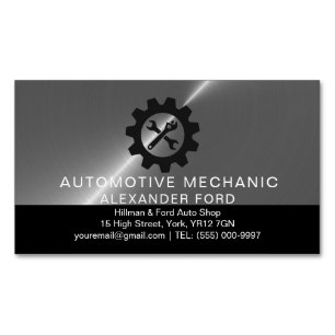 Automechaniker Garage Metallisch silberner glänzen Magnetische Visitenkarte