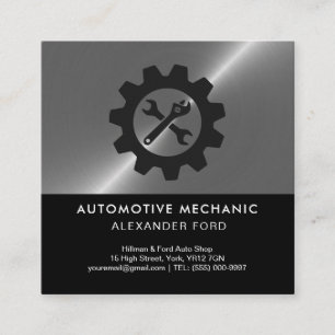 Automechaniker Garage Metallisch silberner glänzen Quadratische Visitenkarte