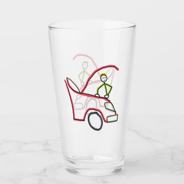 Automechaniker Stickman Glas (Vorderseite)