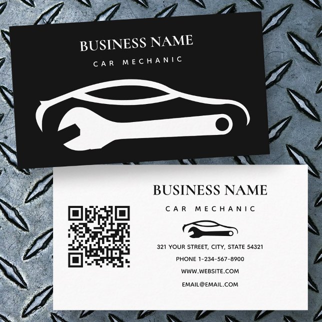 Automechanisches Auto Reparaturwerkstatt Mechanist Visitenkarte (Car Mechanic Auto Repair Shop Machinist Black Business Card)