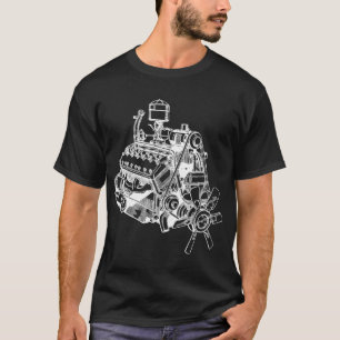 Automobil Auto V 12 Motor Illustration Kunst T-Shirt