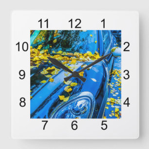 Automobile, Car - Season Of Fallen Leaves Quadratische Wanduhr