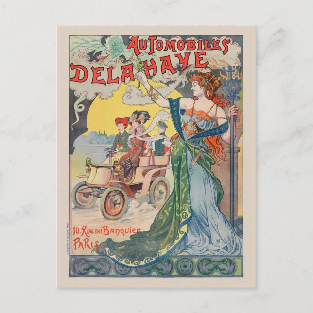 Automobiles Delahaye France Vintage Poster 1898 Postkarte (Vorderseite)