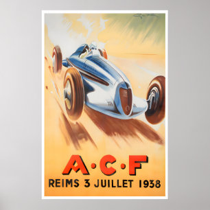 Automobilsportplakat ACF Reims Rennwagen Kunst 193 Poster