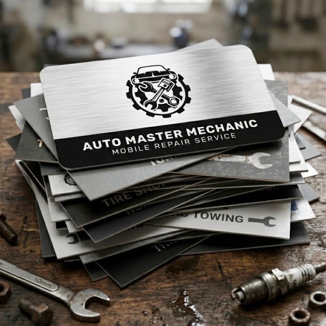 AUTOMOTIVE REPAIR SERVICE | CAR / AUTO MECHANIC VISITENKARTE (This stylish and manly auto mechanic repair service business card)