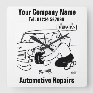 Automotive Repairs Car Garage Quadratische Wanduhr