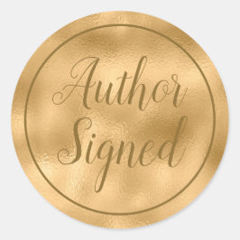 Autor unterschrieb Elegant Script Gold Runder Aufkleber