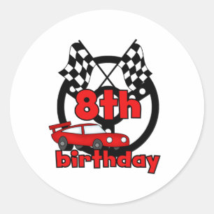 Autorennen-8. Geburtstag Runder Aufkleber