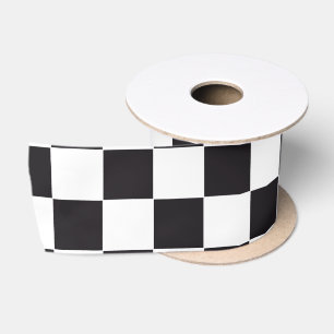 Autorennen / Schach Muster - schwarz 1 Satinband