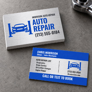 Autoreparaturmechaniker Silberblaue Autolift Visitenkarte